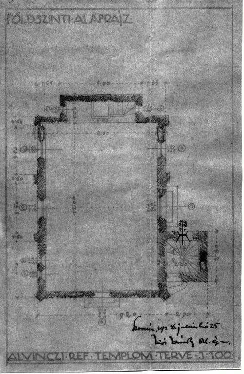 Az alvinci reformtus templom terve, 1928 (fldszinti alaprajz)